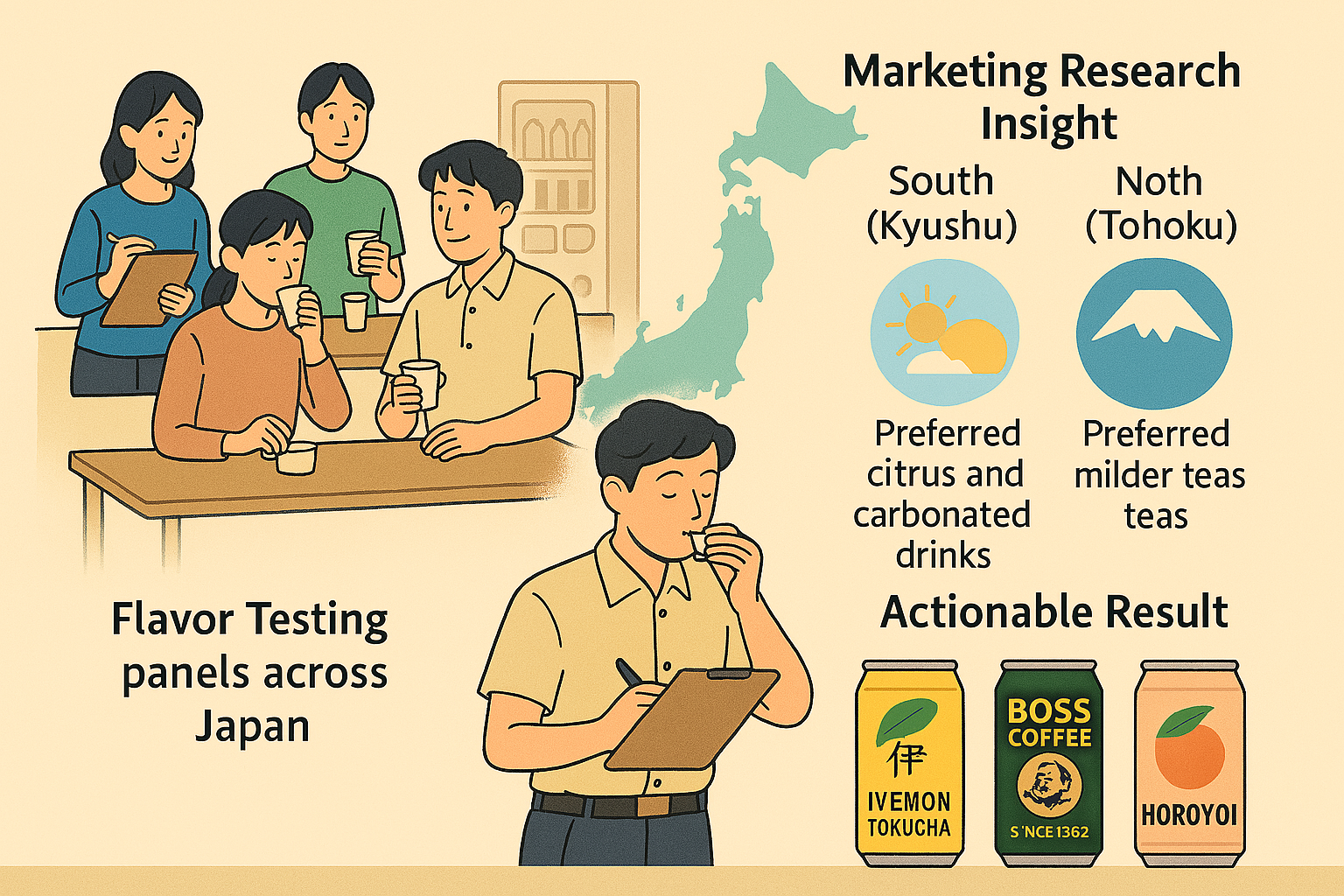 Infographic showing Suntory's taste testing strategy.