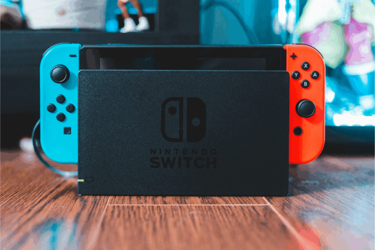 Nintendo Switch sitting on a desk.